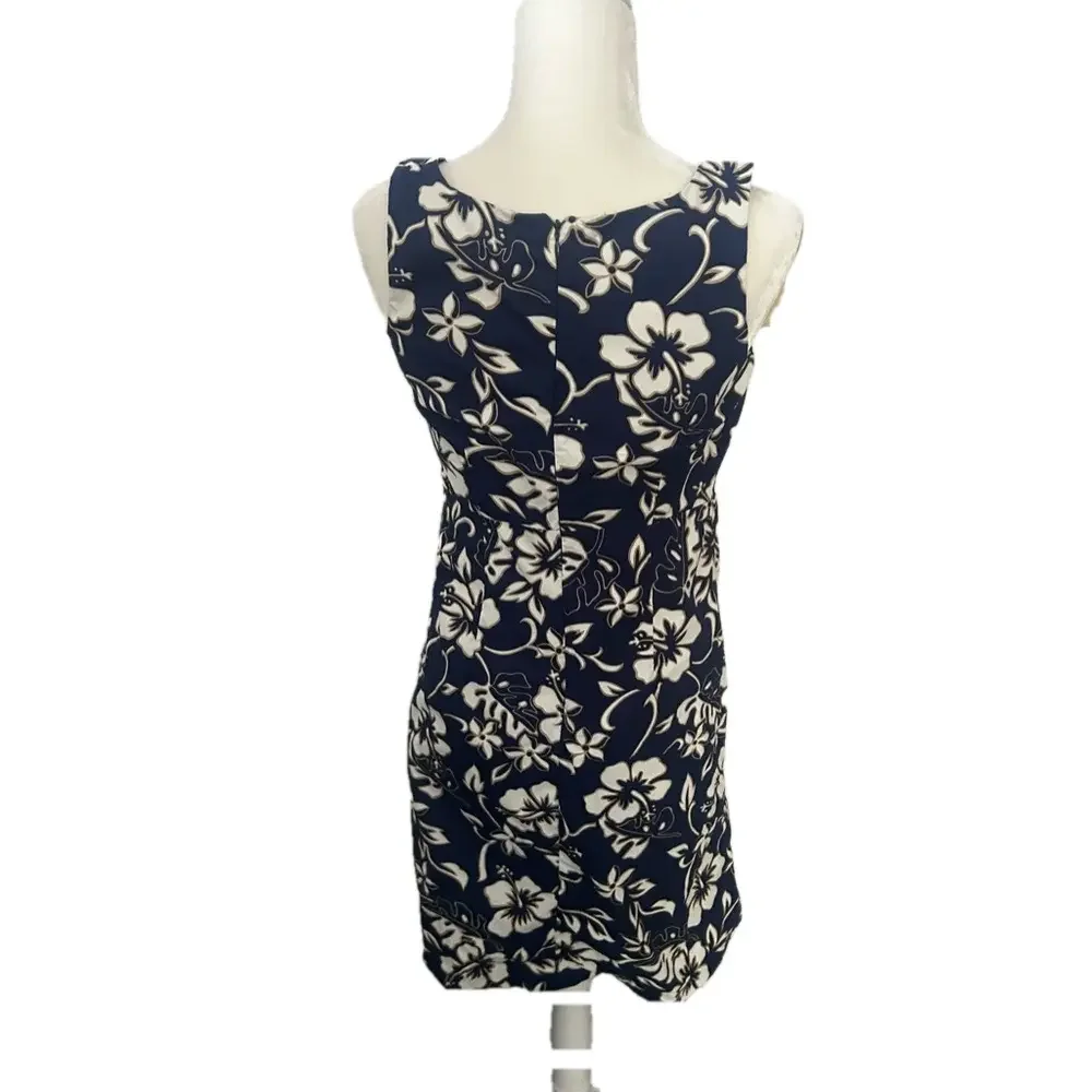 Hilo Hattie Floral Sleeveless Dress in Navy and White 100% cotton
